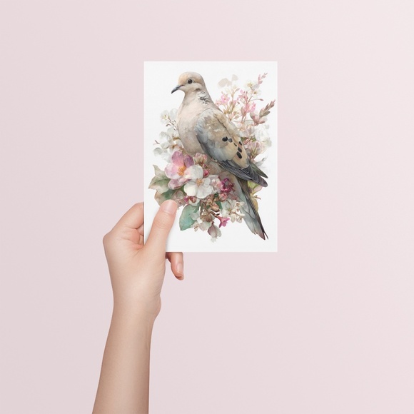 Watercolor Mourning Dove Bird Portrait Wall Art Illustration Print Unframed - Picture 4 of 6